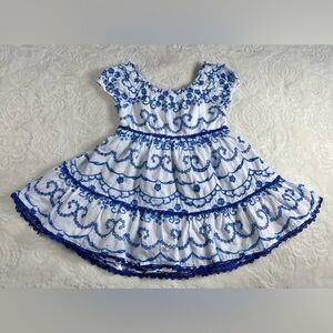 Rare Editions Toddler Girls Blue & White Embroidered Eyelet Dress 3T Spring